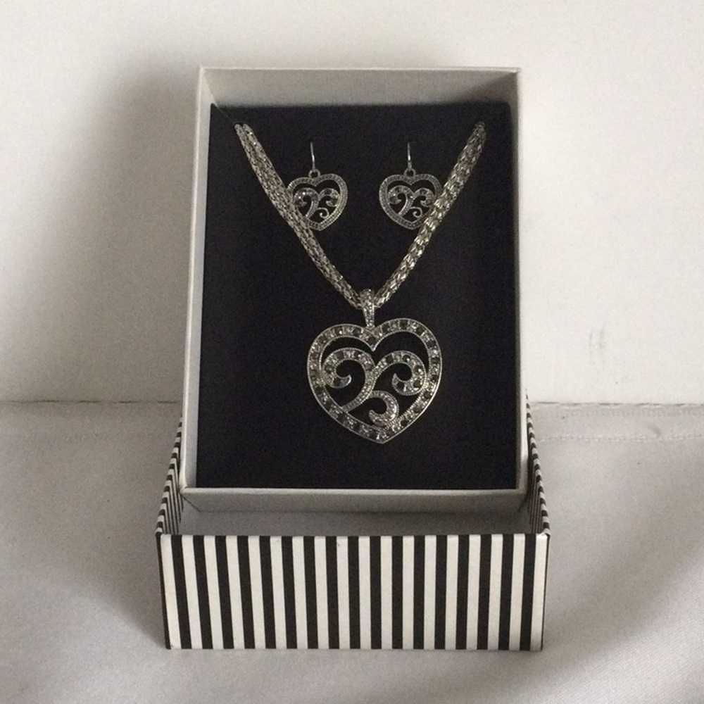 Mixit Silver Heart Earrings and Necklace Set